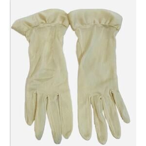 Vintage Ladies Dress Gloves Evening Beige 1950s Nylon Ruffle Cosplay Elegant